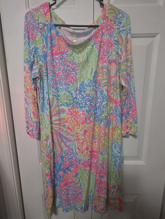 Lilly Pulitzer Dresses & Skirts - Lilly Pulitzer Sophie Dress Zanzibar Blue Bunny Business Size XL 3/4 Sleeve /cb